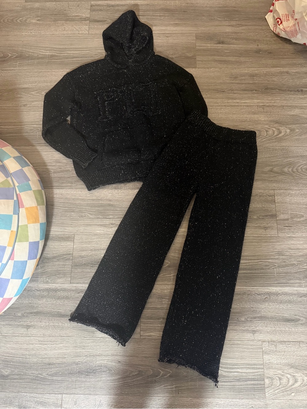 PrettyLittleThing Black Speckled Wide Leg Knit Pants